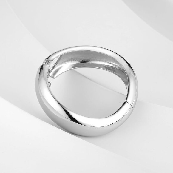 Silver & Gold Wide Open Hinge Cuff Bracelet for Women - Dainty, Hypoallergenic, - Picture 4 of 6